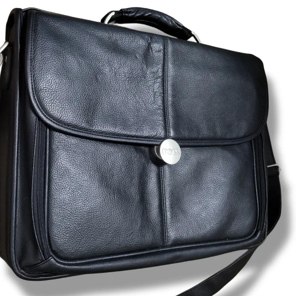 🌿Vintage Dell Stylish Mens Roomy Black Leather Computer Briefcase - Amazing!